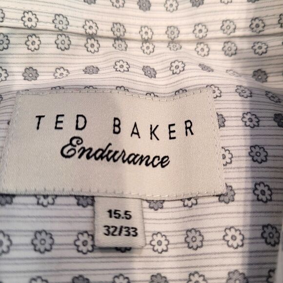 Ted Baker Endurance Men's Shirt 15. 32/33 White Black Flip Cuff Button Up Preppy - Picture 3 of 6